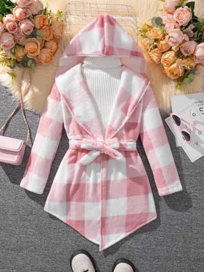 Tween Girls Casual And Elegant Fleece-Lined Hooded Coat For Home And Cold Weather