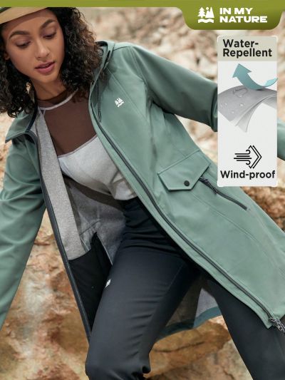 In My Nature Outdoor Hooded Softshell Jacket With Letter Printed Zipper & Drawstring Detail