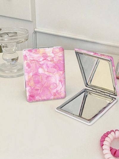 Maryam Alam Pink Marble Pattern Dual Sided Portable Mirror