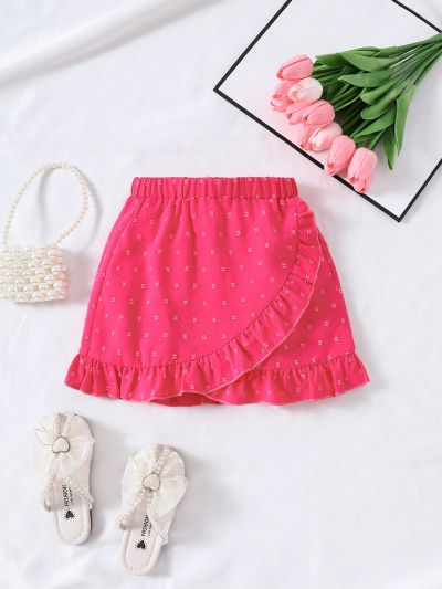 SHEIN Kids QTFun Young Girl's Fashionable And Cute Layered Skirt With Cut Flowers Design And Ruffled Hem
