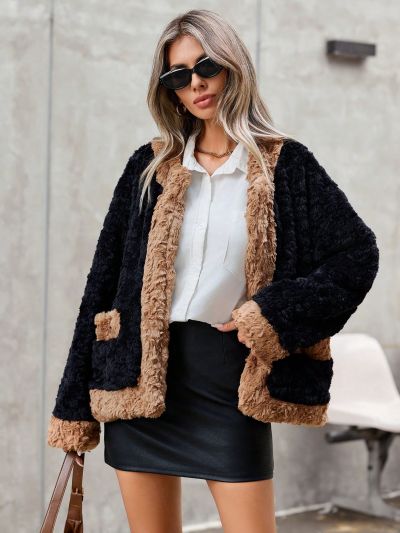 SHEIN Privé Women's Contrast Color Open Front Coat