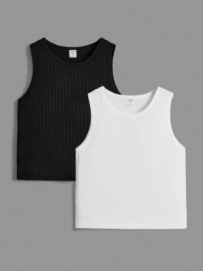 SHEIN Kids EVRYDAY 4pcs/Set Toddler Boys' Casual Solid Color Round Neck Vest