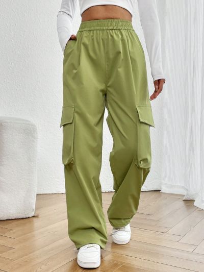1pc Solid Colored Cargo Pants With Large Pockets
