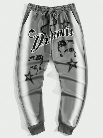 ROMWE Goth Men's Graphic Print Elastic Waist Drawstring Joggers