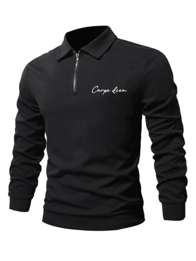 Manfinity Men Letter Graphic Quarter Zip Sweatshirt