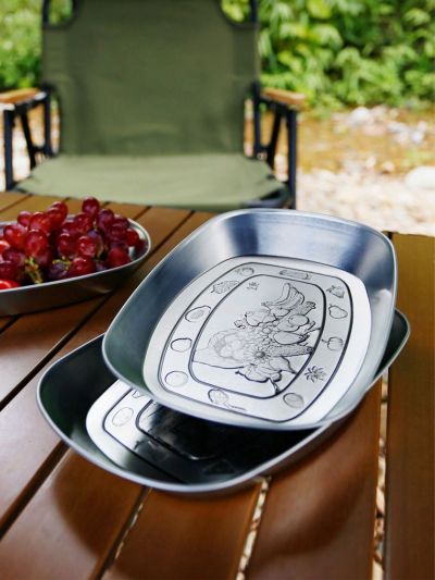 1pc European Style Vintage Enamel Plate For Camping, Road Trip, Bbq, Portable Campfire Cooking Set