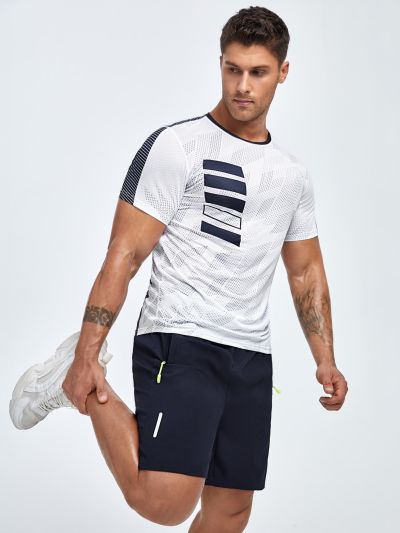 Fitness Men Color Block Sports Tee & Sports Shorts