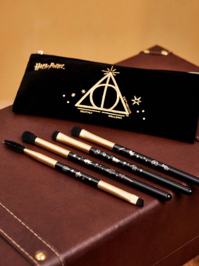 HARRY POTTER X SHEIN 4pcs/set Black Makeup Brushes