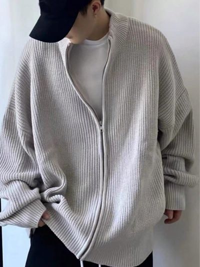 Manfinity Hypemode Men's Zipper Cardigan With Stand Collar And Drop Shoulders