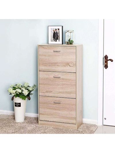 Particle Board 3-Drawer Shoe Storage Cabinet, 3-Tier Wood Shoe Rack Storage Organizer for Entryway Wood