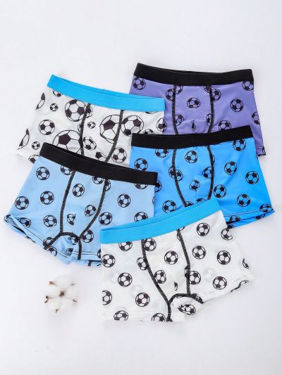 5pcs Football Printed Seamless Boxer Briefs For Tween Boys