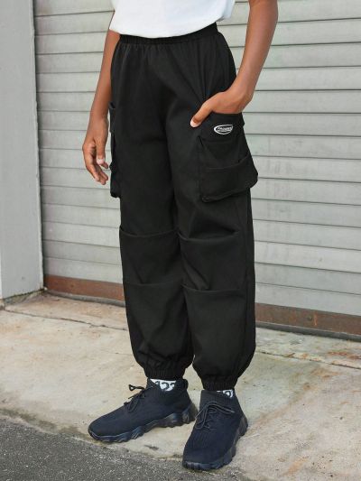 SHEIN Boys' Loose Fit College Style Weaving Jogger Pants