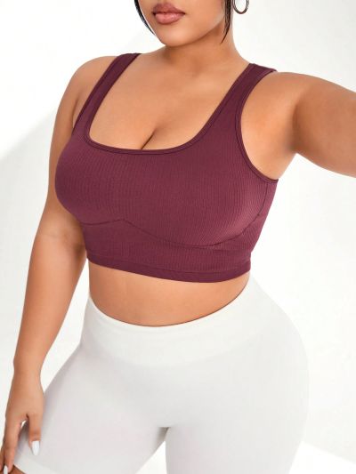 Yoga Basic Plus Size Ribbed Knit Seamless Sports Bra