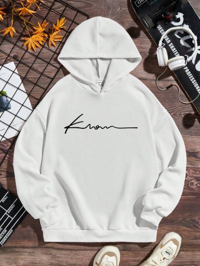 Teen Boy Loose Fit Casual Hoodie With Letter Print, Suitable For Autumn And Winter