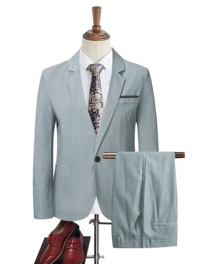 Extended Sizes Men Plus 1pc Lapel Neck Single Button Blazer & 1pc Suit Pants