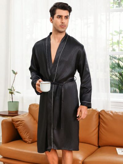 Men'S Color Block Border Home Clothes Bathrobe