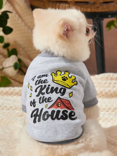 Reh Arte 1pc Gray Crown & Cute Pet Printed Warm Pet Hoodless Sweatshirt