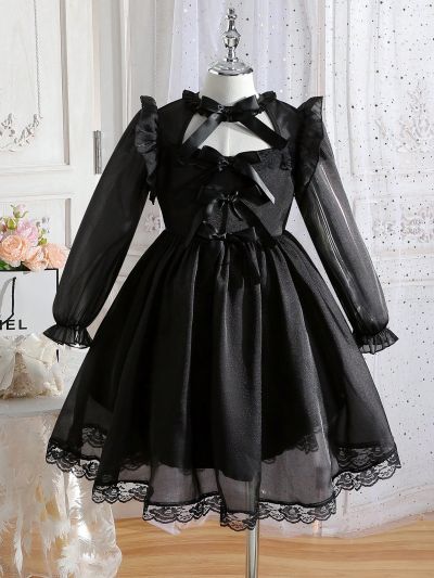 Tween Girls' Formal Dress Solid Color Dress With Bowknot Decor, Suitable For Performances, Weddings, Evening Parties And Birthdays