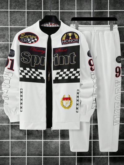 Manfinity Men's Letter Printed Jacket And Pants Set