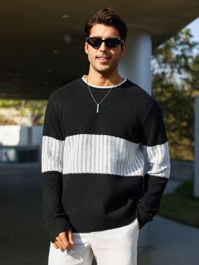 Manfinity Homme Men's Color Block Round Neck Sweater