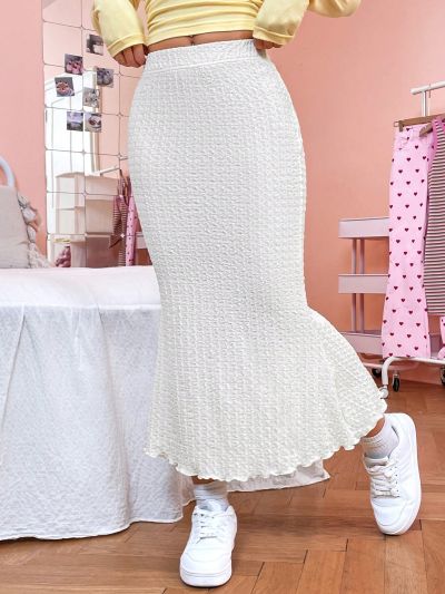 SHEIN Qutie Women's Solid Color Elastic Waist Belt Skirt