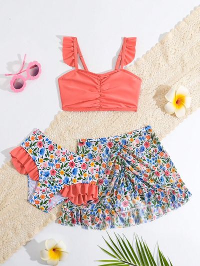 Young Girl Swimsuit Three-Piece Set
