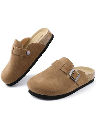Boston Clogs for Girls Boys Kids Suede Leather Mules Clogs Indoor Outdoor Slip-on Kids Shoes Toddler Slippers with Arch Support