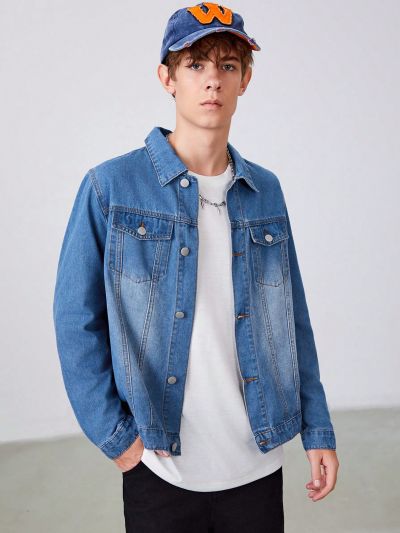 SHEIN Teen Boy Flap Pocket Denim Jacket