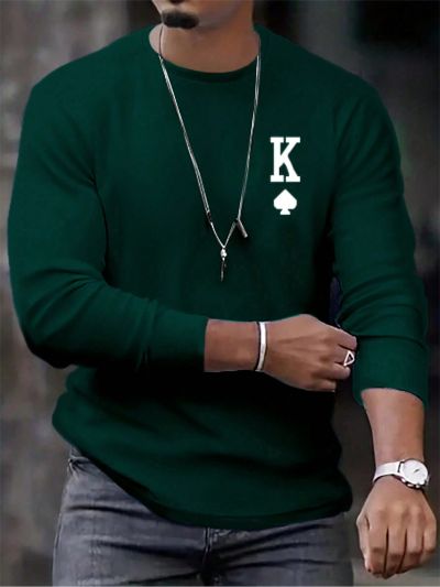 Extended Sizes Men'S Plus Size Round Neck Long Sleeve T-Shirt