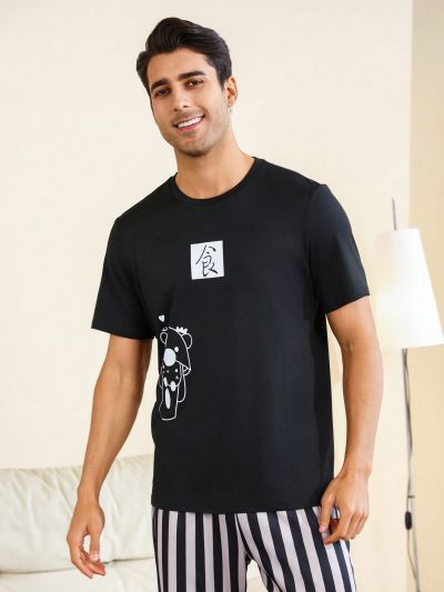 Men's Cartoon And Letter Printed Homewear Top