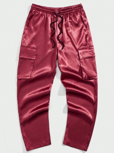 Manfinity AFTRDRK Men'S Solid Color Drawstring Waist Cargo Straight Leg Pants