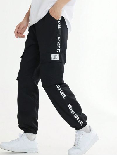 Teenage Boys' Letter Printed Tape Cargo Pants