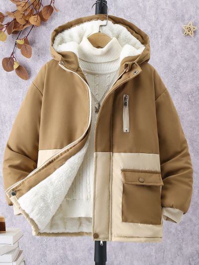 Tween Boys' Hooded Padded Jacket With Fleece Lining Winter Coat