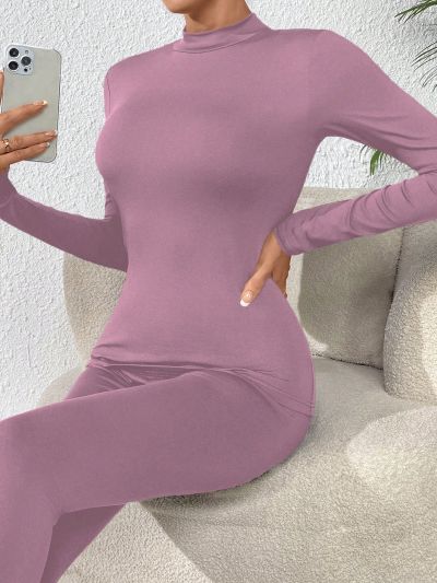 Solid Mock Neck Thermal Underwear Top