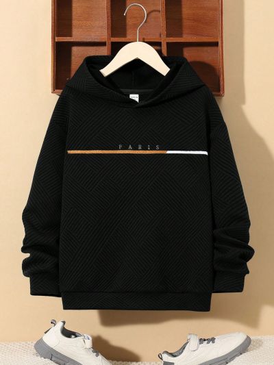 SHEIN Tween Boy Casual Letter Print Hooded Sweatshirt