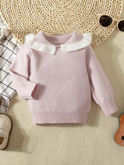 Baby Girls' Ruffle Edge Color Block Sweater, Autumn And Winter