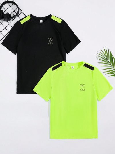 SHEIN Teen Boy Casual Color Block Round Neck Pullover Knitted Sportswear 2 Colors 1pc Each Set