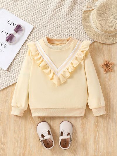 Girls' Ruffle Hem Striped Tape Sweatshirt