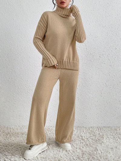 SHEIN Essnce 2pcs/set Solid Color Sweater Suit