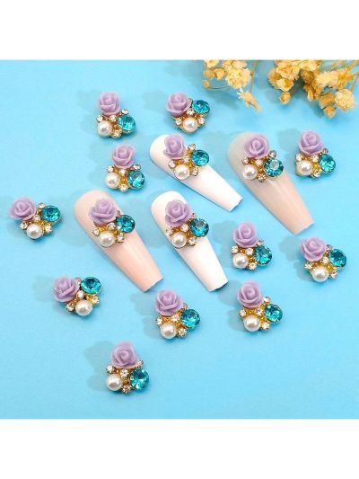 2023 New Arrivals 15pcs Alloy & Resin & Rhinestone Decor 3d Nail Art Stickers For Nails