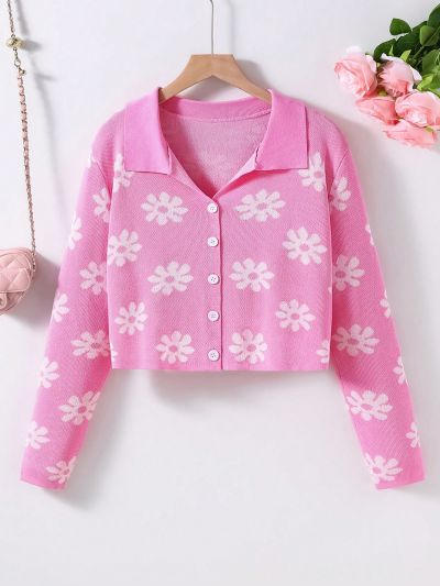 Simple And Fashionable Jacquard Sunflower Cardigan For Young Women