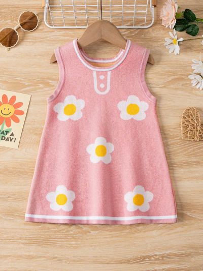 Infant Baby Girls' Flower Pattern Knitted Sweater Dress