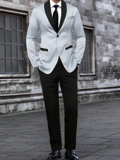 Men's Color Block Suit With Mandarin Collar And Trousers