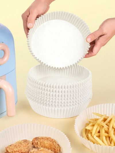 SHEIN Basic living 50pcs Paper Parchment,8inch Air Fryer Liner,Non-Stick Parchment Paper in White color