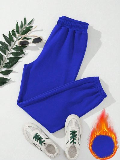 SHEIN LUNE Women's Plus Size Solid Color Fleece Lined Sweatpants