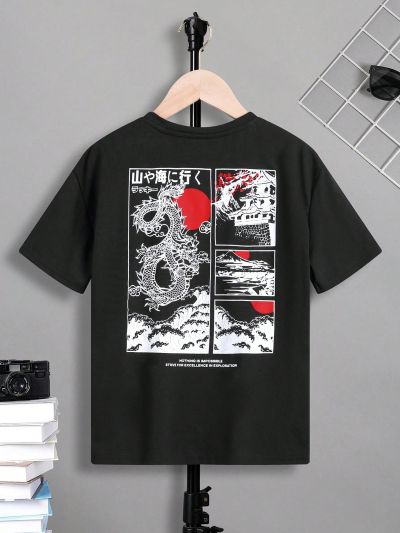 SHEIN Kids EVRYDAY Tween Boy's Casual And Comfortable Patterned T-Shirt