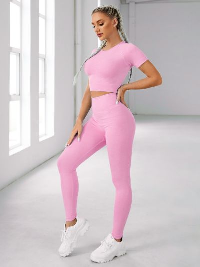 Seamless High Stretch Solid Raglan Sleeve Sports Set