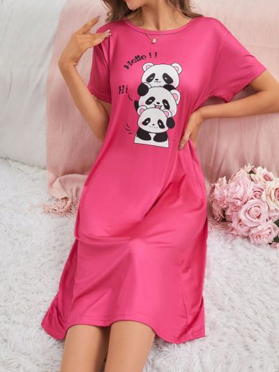 Women's Panda And Letter Print Sleepwear Dress