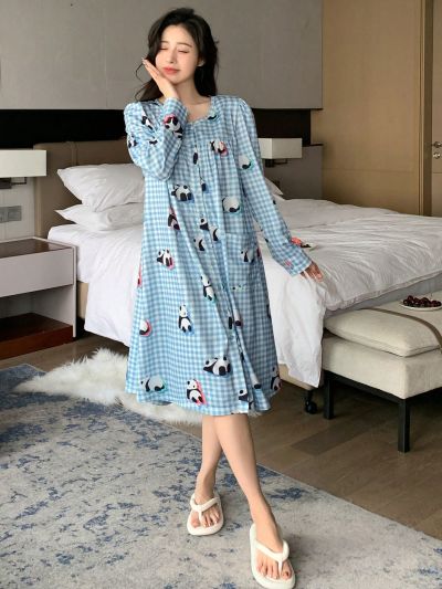 DAZY Plaid Panda Pattern Print Sleep Dress