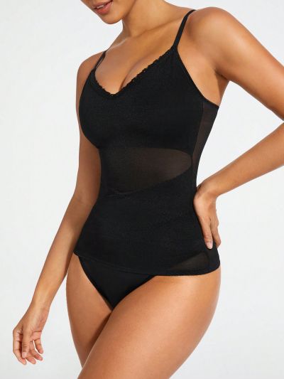 SHEIN SHAPE Women's Mesh Patchwork Bodysuit Shapewear
